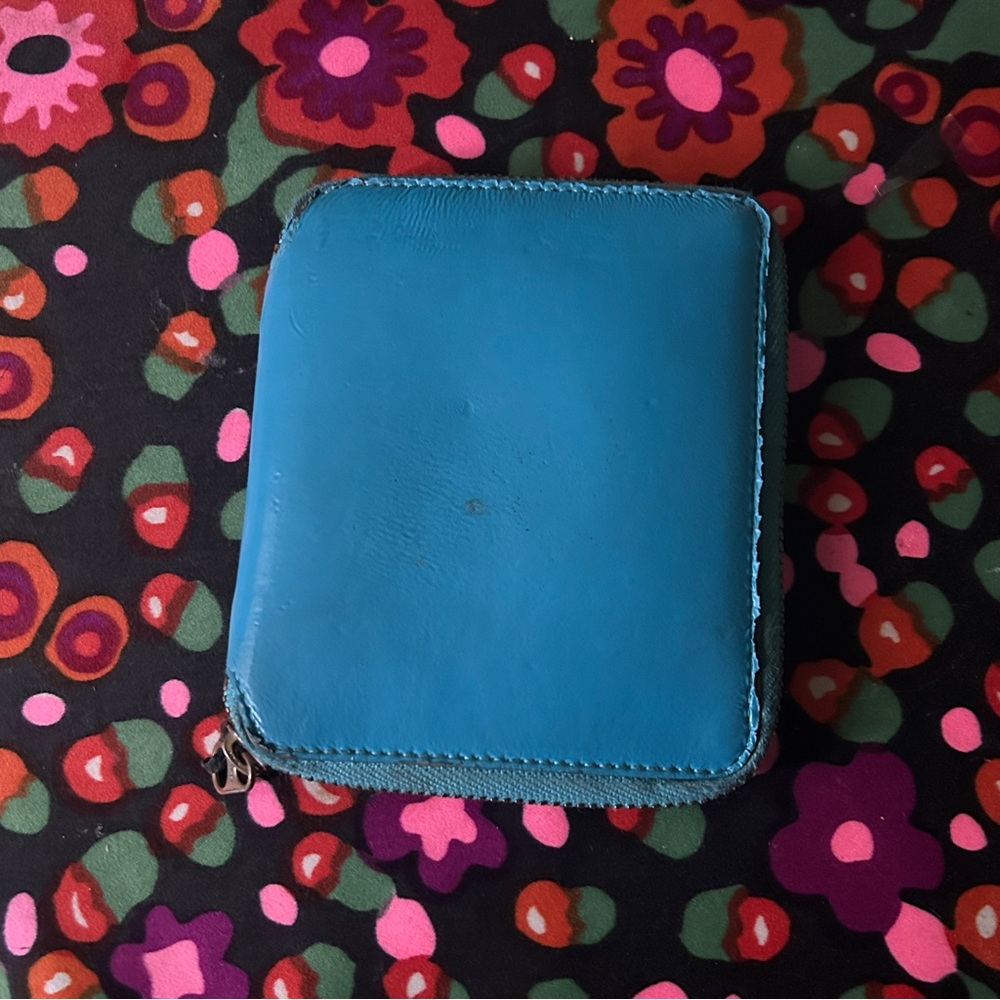 Comme De Garçons Blue Leather Zip Wallet